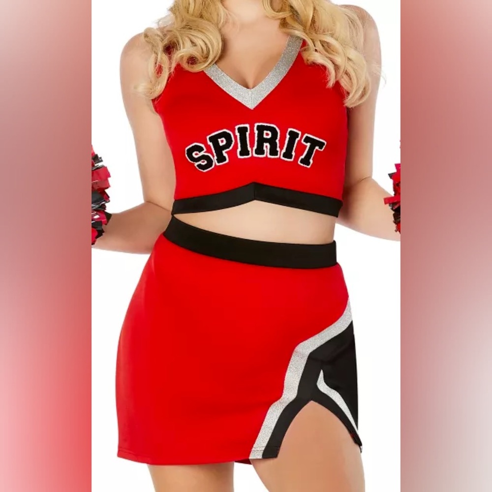 Spirit Halloween Red and Black Adult Touchdown Babe Cheerleader Costume Size S